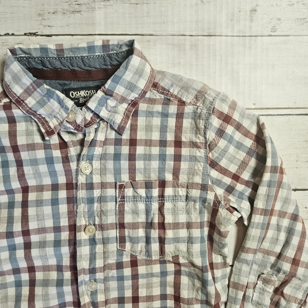 Oshkosh B'Gosh Plaid Button Down Size 5 Blue And Reddish Brown‎